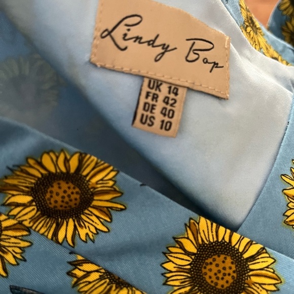 [US10]Lindy Bop Stephanie Sunflower Bird Blue Mid Dress Waist Belt V Done - Picture 9 of 13